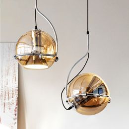 Retro LED Ball Glass pendant light living room light luxury creative nostalgic office study bedroom pendant lamp