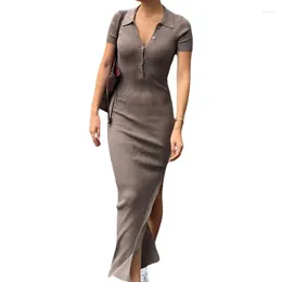 Party Dresses Women Shirt Evening Office Ladies Elegant Basic Classic Lapel Button Short Sleeve Fitted Dress Clothes Streetwear