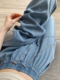 Women's Jeans Tian Si Narrow Edition Wide Leg Summer Thin Elastic Waist Loose Straight Slim Floor Pants 2024
