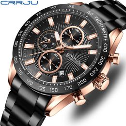 Wristwatches CRRJU Temperament Men Luxury Fashion Design Full Gold Watches Multifunction Luminou Quartz Male Watch Relogio Masculino