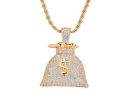 Pendant Necklaces Men Iced Out Money Bag Necklace Pave Cubic Zirconia Brass Gold Silver Color Hip Hop Jewelry6932625