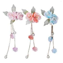 Hair Accessories Girls Chinese Side Clips Handmade Tassel Cabbage Leaf Forehead Hairpins For Thick Curly Styling Decorative