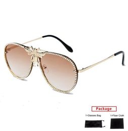 Sunglasses Mimiyou Metal Bee Women Diamond Trim Retro Cat Eye Fashion Men Sun Glasses Brand UV400 Eyeglasses Shades5225677