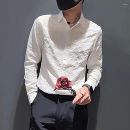 Men's Casual Shirts Mens Floral Slim-fitting Shirt 2024 Genderless French Elegant Temperament Retro Trend Solid Colour Long-sleeve Tops