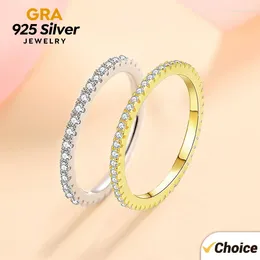 Cluster Rings GRA Thin 925 Sterling Silver Jewelry Shiny Zircon For Women Black White Plated 18k Gold Stacking Fine Solid Bands Ring