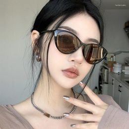 Sunglasses Female Round Face Slim Flat Mirror Concave Metal Hinge PC Anti Blue Light Eye Glasses Ultra Cat Black Frame