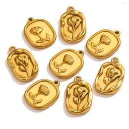 Charms 5pcs Stainless Steel Gold-plated Rose Pendants For DIY Necklace Earrings Parts Craft Jewelry Making Supplies Wholesale