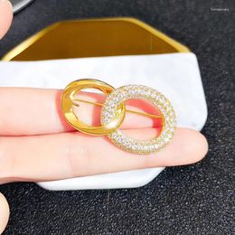 Brooches 18K Gold-plated Double Ring Large Brooch For Women Badges On Backpack Shiny Zircon Women's Clothing Cute Pins Art