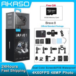 AKASO Brave 8 Waterproof Action Camera 4K60fps Dual Colour Screen Sports Cam 20MP SuperSmooth Vlog Camera 10m Body Waterproof DV 240418