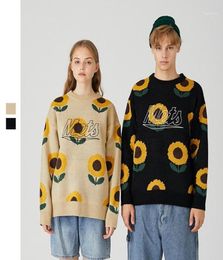 Couple sweater round neck loose flower Hong Kong style sweater men women autumn and winter 2020 street latest trend18089478