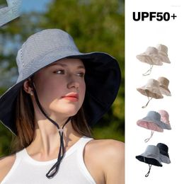 Wide Brim Hats Sunscreen Sun Hat Fashion Fordable Double-Sided Wear Visor Windproof Rope Bucket Women