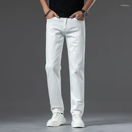 Men's Jeans Casual Cotton Denim Four Season Straight Medium Waist Pants Male Fashion Stretch Trousers White Black Khaki