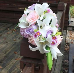 Silk Lily wedding bouquet bridal waterfall bouquet water droplets bride 039s Bouquet wedding decor artificial flower home decor4457298