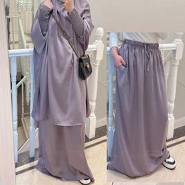 Ethnic Clothing Satin Khimar Abaya Set For Women Jilbab 2 Piece Islamic Abayas With Skirt Ramadan Eid Muslim Prayer Clothes Dubai Turkey