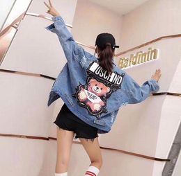 Female Jacket Sequins Pearls Punk Batwing Sleeve Women039s Denim Jacket Ladies Loose Vintage Streetwear Jeans Jackets fz29753705932