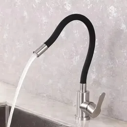 Kitchen Faucets High Quality Single Cold Water Sink Faucet One Hole Bathroom Universal Silicone Hose Movable Brushed