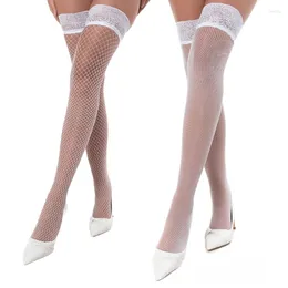 Women Socks White Lace Stockings For Plus Size Underwear Mesh Hosiery Women's Thigh High Stocking Classic Fishnet Sock Medias De Mujer