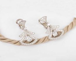 S925 silver Charm drop earring with diamond fan shape in platinum colors plated for women wedding jewelry gift have stamp PS75736820775