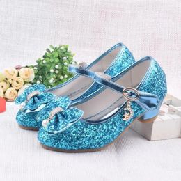 Spring Children Shoes Girls High Heel Princess Dance Sandals Kids Shoes Glitter Leather Fashion Girls Party Dress Wedding Shoes 240419