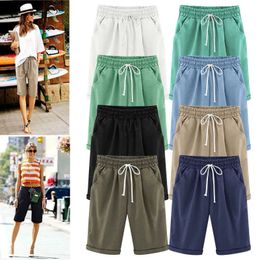 Women's Shorts Five Point Pants For Women Summer Cotton Pants Plus Size High Waisted Shorts Lacing Beach Trousers Kn Length Workout Pocket Y240504