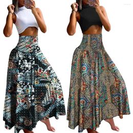 Skirts High Waist Skirt Printed A-line Vintage Retro Maxi For Women Style With Wide Elastic