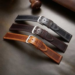 Watch Bands Genuine Cow Leather Strap 18mm 19mm 20mm 21mm 22mm Oil Wax Discoloration Cowhide Belts Business Retro bands H240504