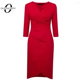 Casual Dresses Autumn Women Classic Pure Color Wrap Cocktail Party Elegant Bodycon Slim Dress EB750