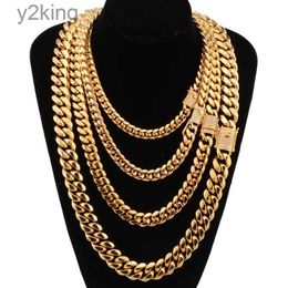 8-18mm Wide Stainless Steel Cuban Miami Chains Necklaces Cz Zircon Box Lock Big Heavy Gold Chain for Men Hip Hop Rock Jewelry YAXA