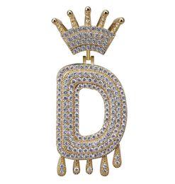 Hip Hop AZ Custom Name Crown Drip Letters Necklaces Pendant Chain For Men Women Gold Silver Color Cubic Zircon Jewelry8753784