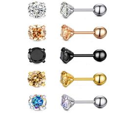 Earrings Tragus lage Zircon Ear Stud Round Crystal 316L Stainless Steel AB Gold Nail Bone Clear CZ 4mm Rose Gold Black Fashio9132170