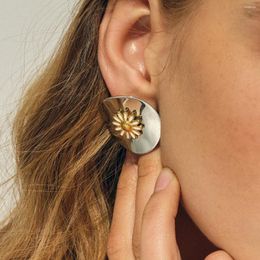 Stud Earrings Gold Colour Polished Geometric Daisy For Women Girls French Stainless Steel Plated Ins Fashion Jewellery Gifts 2024