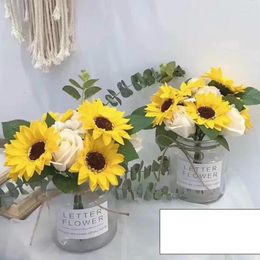 Decorative Flowers 5Pcs/set Sunflower Soap Flower Head Bouquet Gift Box Decor With DIY Wedding Christmas Home