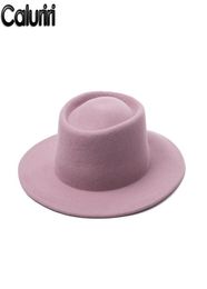 Stingy Brim Hats Caluriri Wool Fedora Hat Winter Outdoor Lady Elegant Wide 100 Women Pink Temperament4077603