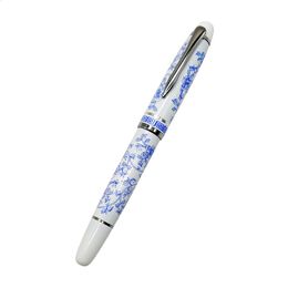 Chinese Blue and White Porcelain Pattern Medium Nib Fountain Pen Stationery Office School Supplies Gift Ink 240425