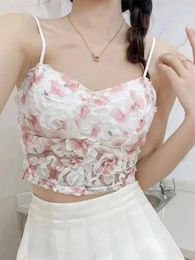 Women's Tanks Floral Lace Corset Vest Mesh Tube Top Beauty Back Bra Sexy Tank Sweet Girls Lingerie YK2 Fashion Crop Women