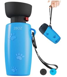 Dog Water Bottle 28 oz Leak Proof Portable Pet Water Bottles for Dogs Multifunction Design with Bowl Cap Food Grade Silicone 240419