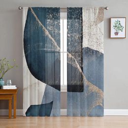 Curtain Abstract Art Circle Square Stripe Blue Curtains For Living Room Bedroom Kitchen Decoration Window Tulle