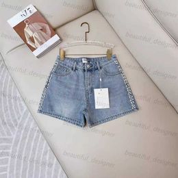 Designer women's jeans Spring and Summer New Fashion Spicy Girl Style Heavy Industry Beads Pure Cotton High Waist Micro Elastic Denim Shorts