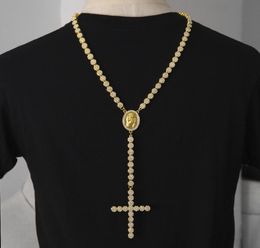 Men Luxury Long Necklace Gold Silver Full Iced Out Rhinestones Jesus Face With Big Pendant Necklace Rosary Punk Jewelry8734780