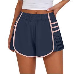 Women's Shorts Running High Waisted Athletic Pleated Pants Summer Contrast Color Casual Trousers For Womens Breathable