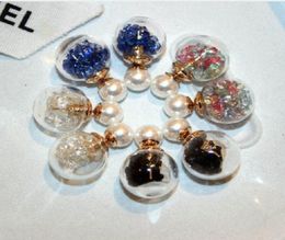 Colourful rystal transparent glass ball pearl stud earrings for woman girls fashion luxury designer double sided1989106