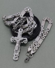 8mm Flat Byzantine Chain Stainless Steel Necklace For Men's Jesus Pendant jewelry3034755
