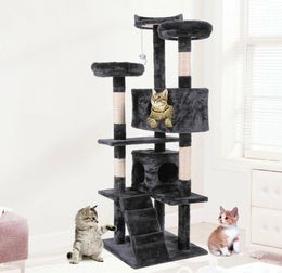 60quot Cat Tree Tower Condo Furniture Scratching Post Pet Kitty Play House Black1951293