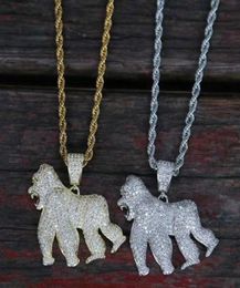 iced out gorilla pendant necklaces for men women luxury designer bling diamond animal pendants gold silver black chain necklace je5441364