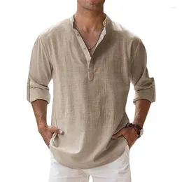 Men's Casual Shirts 2024 Cotton Linen For Men Lightweight Long Sleeve Henley Beach Hawaiian T