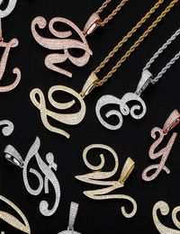 Hip Hop Prong Setting CZ Stone Bling Iced Out Sign Single Letters Pendants Necklaces for Men Rapper Jewelry9779714