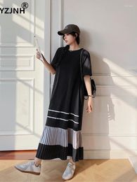 Party Dresses YZJNH 2024 Summer Long Dress Women's Korean Edition Loose Colour Block Spliced Folded Skirt Hem Large Size