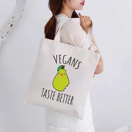 Shopping Bags Vegans Taste Better Print Bag Women Recycle Canvas Tote Shoulder Handbag Foldable Shopper For Groceries