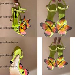 Lifelike A Butterfly Decoration Sandals Bright Colors Evening Shoes Stiletto Heels Sandal Women Heeled Designers Ankle Strap Dress Shoe 10Cm With Box Nkle Original