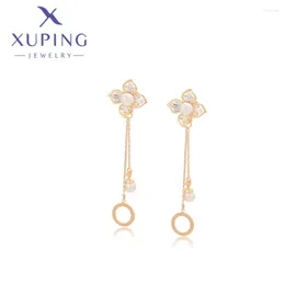 Hoop Earrings Xuping Jewelry Arrival Fashion Circle Shape Pearl Zircon Gold Color Hoops For Women Schoolgirl Gift X000729429